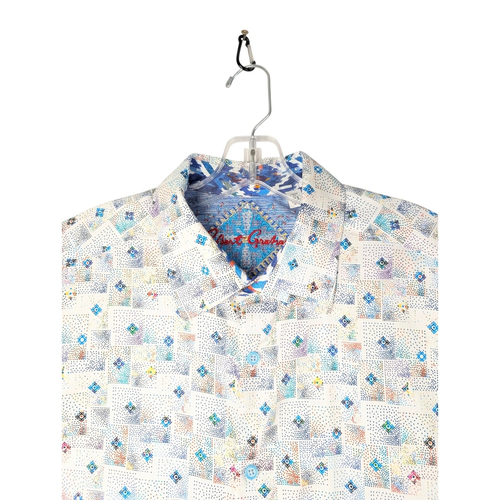 Robert Graham Button Down Shirt Mens 2XL White Multicolor Geometric Classic Fit